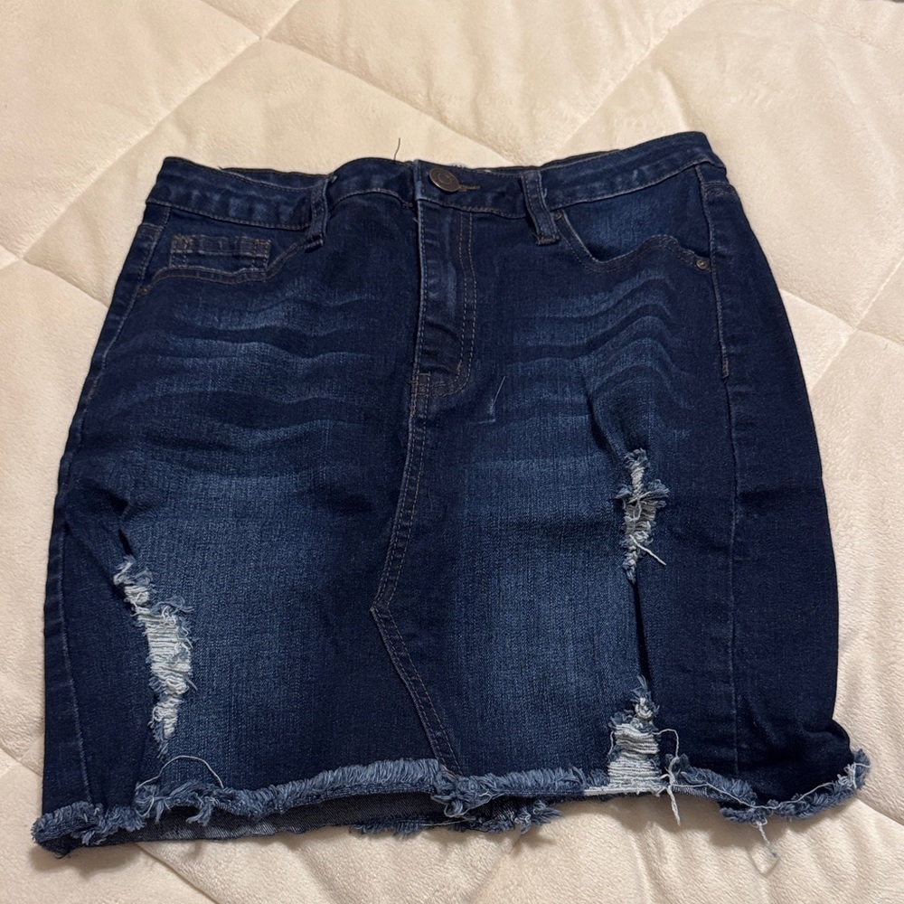 Refuge Dark Blue Distressed Mini Skirt